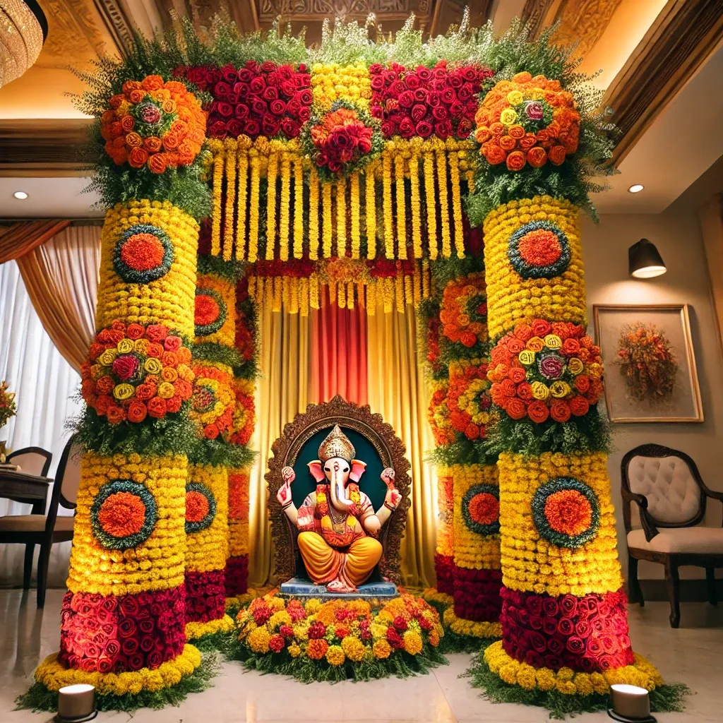 flower pillars ganpati decoration