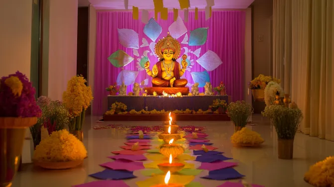 ganpati background decoration at home