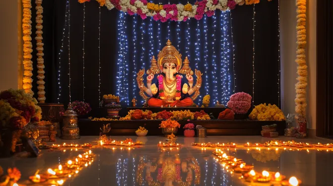 ganpati lighting decoration ideas at home