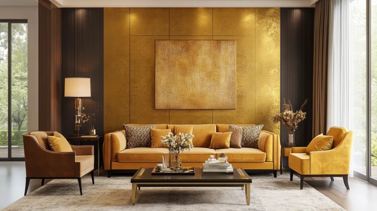 golden hued texture designs for living room by asian paints