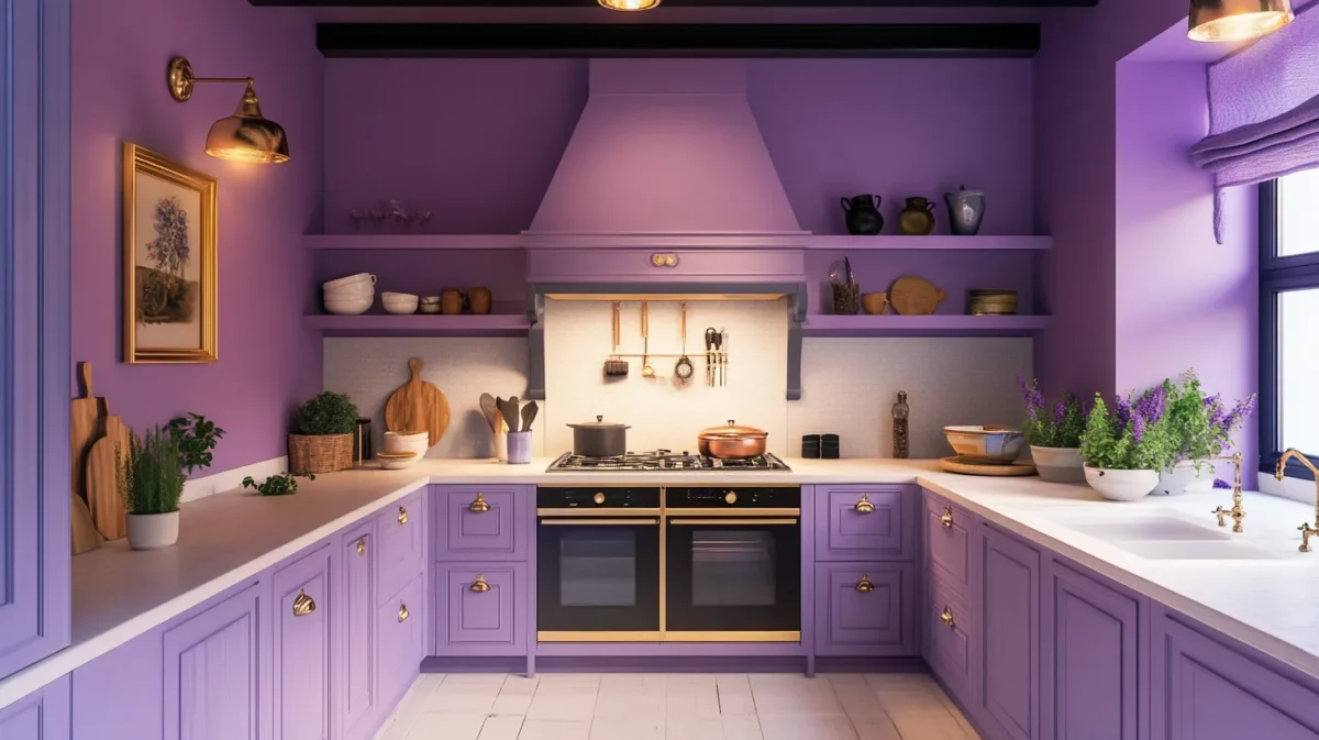 lavender colour kitchen wall painting idea