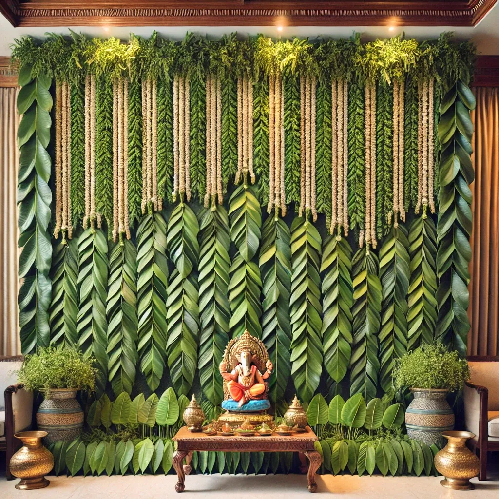 leaf garland background wall decoration for ganpati