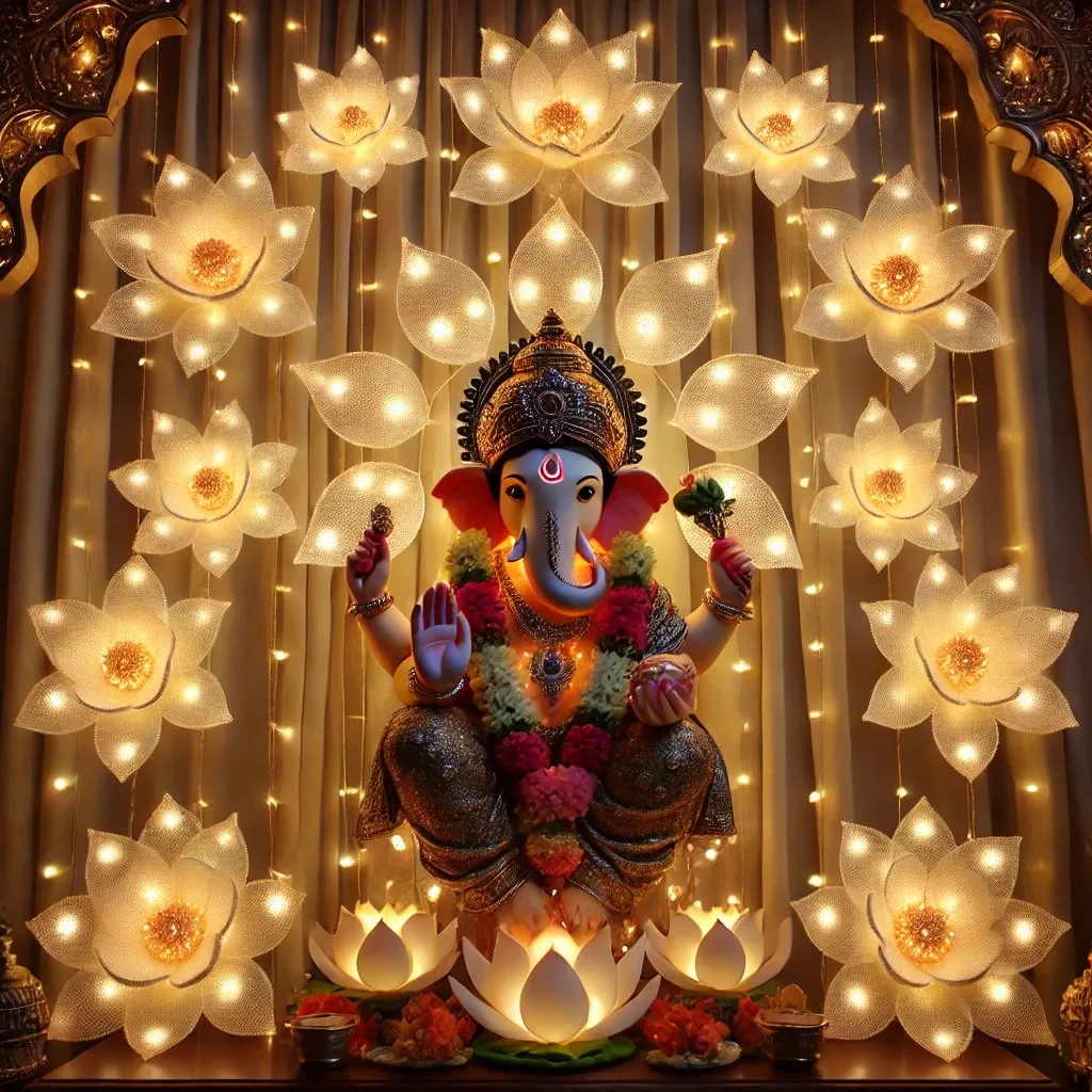 led flower lights ganpati decoration idea