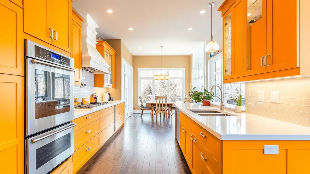 marigold yellow with white accents kitchen sunmica colours