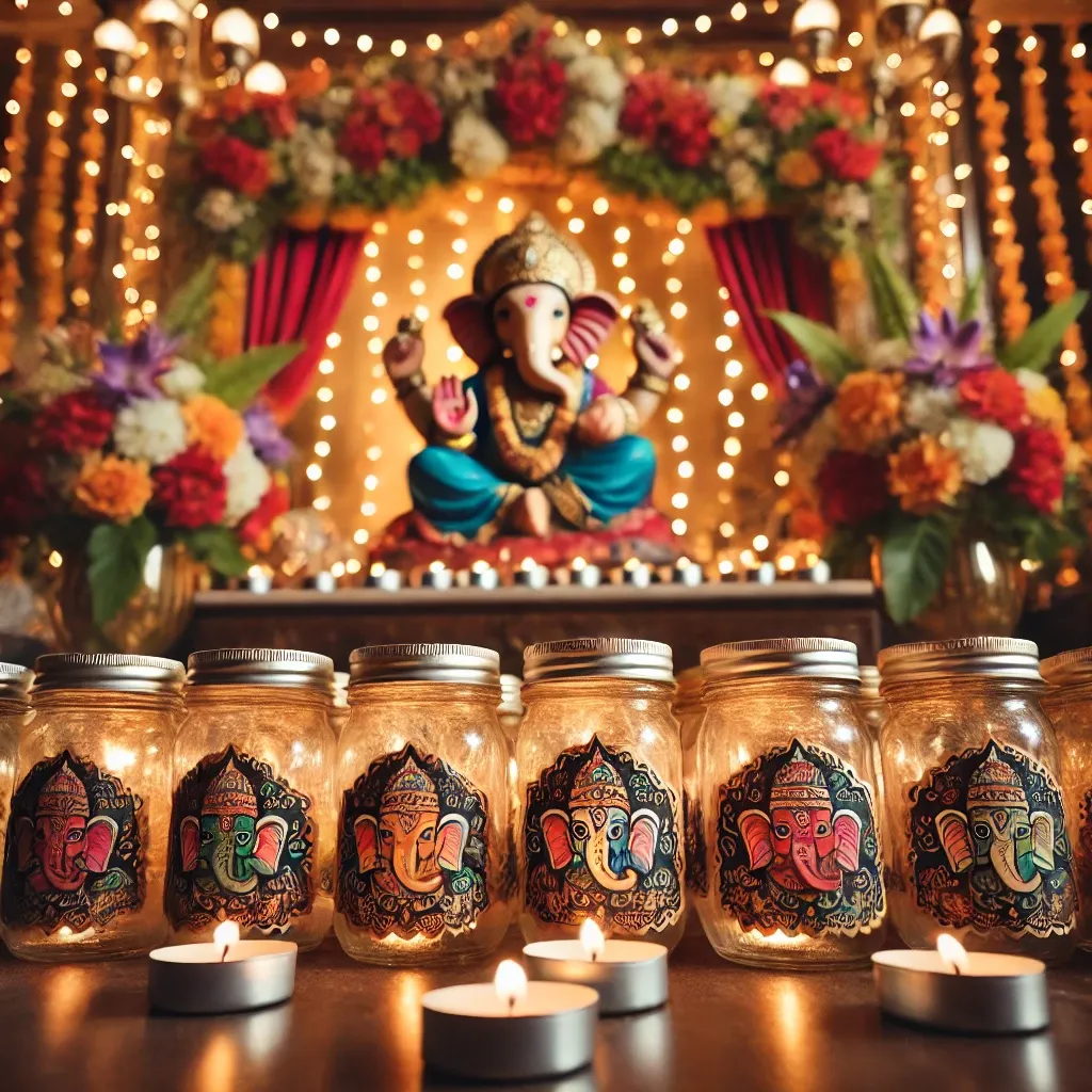 mason jar lanterns ganpati decoration idea