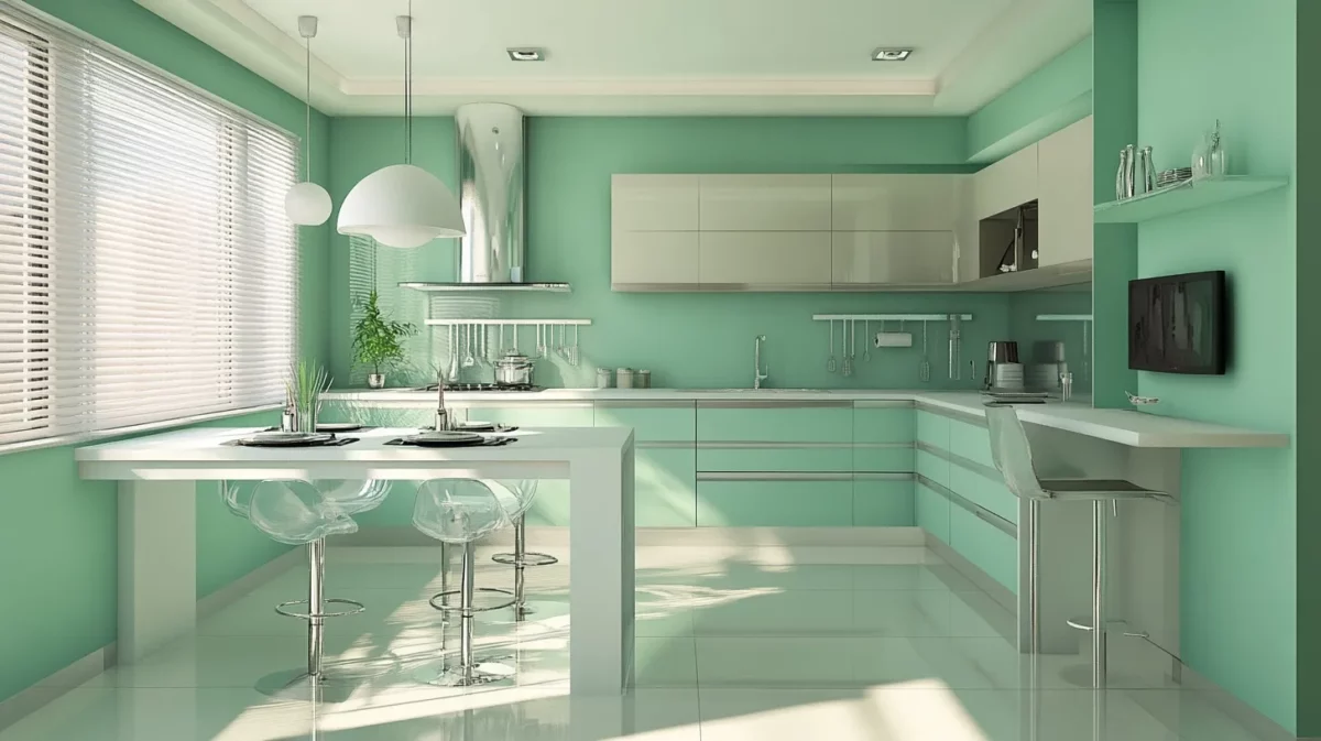 mint green and greige asian paint kitchen colours