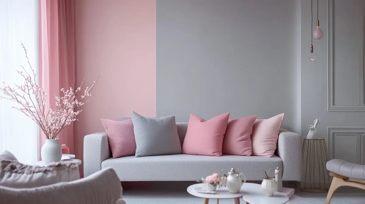 pastel pink and grey living room colour combination