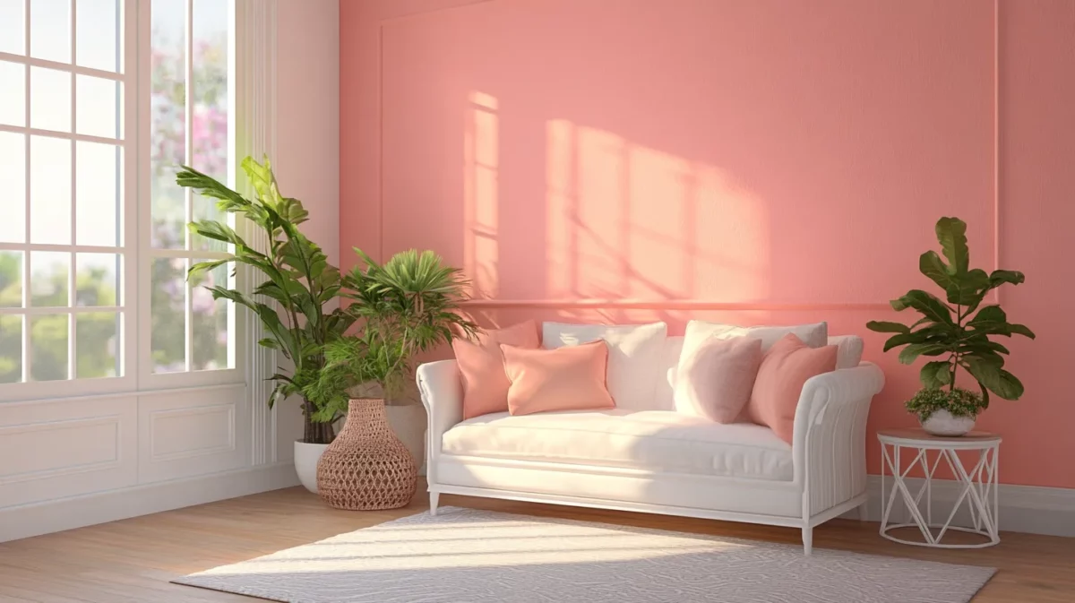 pink and peachy cream living room colour combination