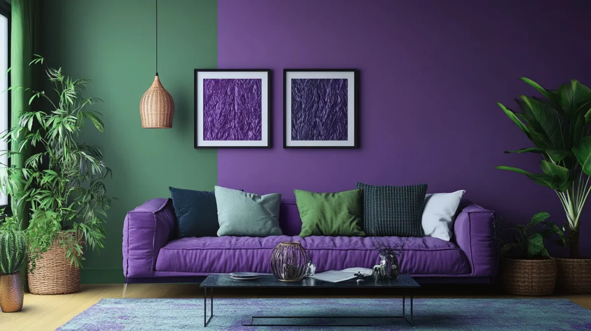 purples and greens colours for living room by asian paints