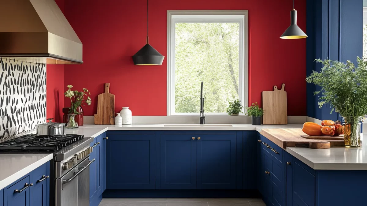 red to the depths of blue colour idea for kitchen wall