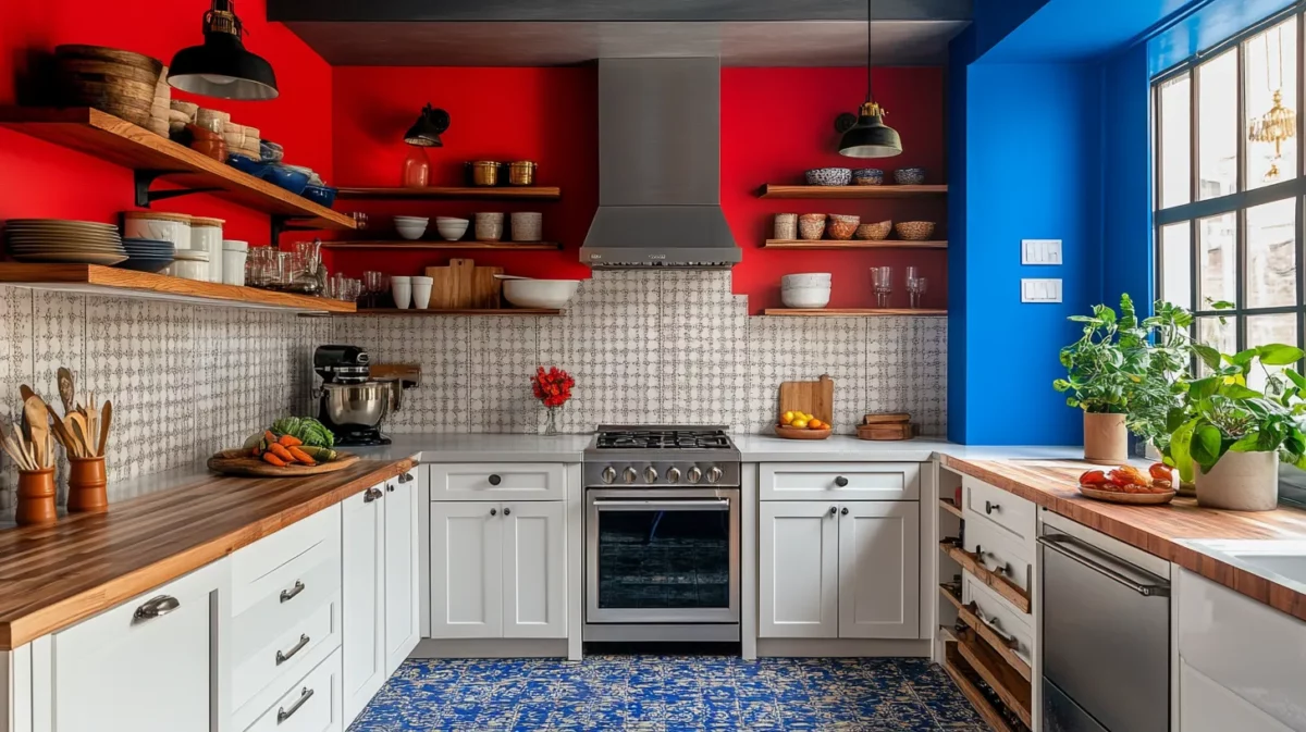 red white and blue kitchen wall colour idea