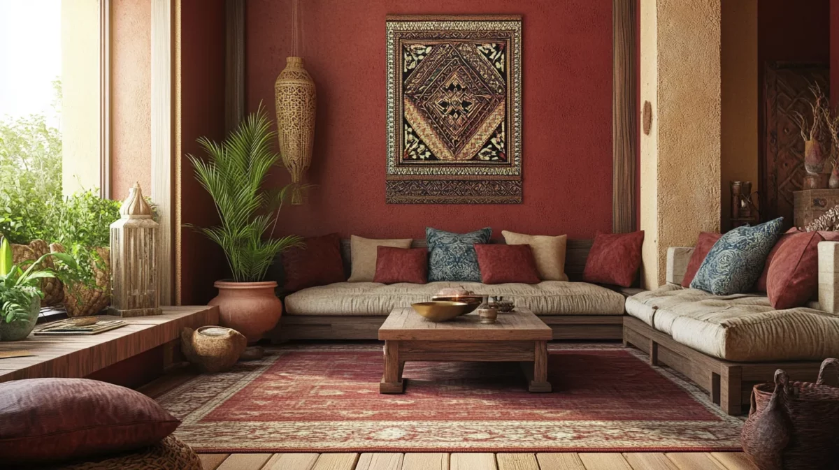 soft red colour for living room by asian paints