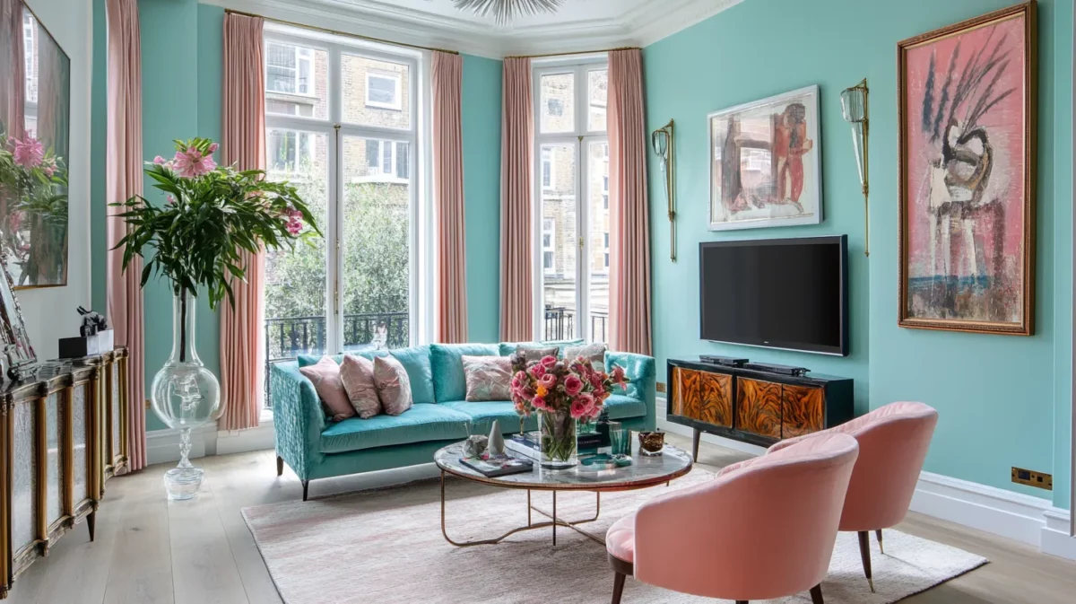 turquoise and blush pink colour combinations for hall