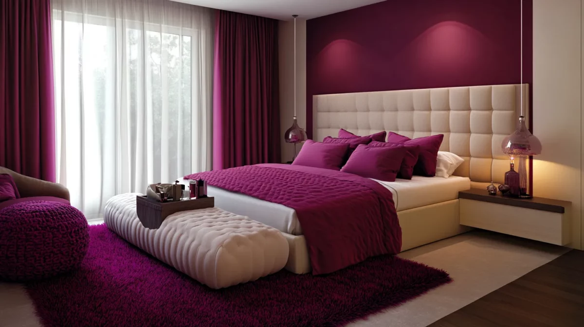 beige colour and magenta colour combination for bedroom