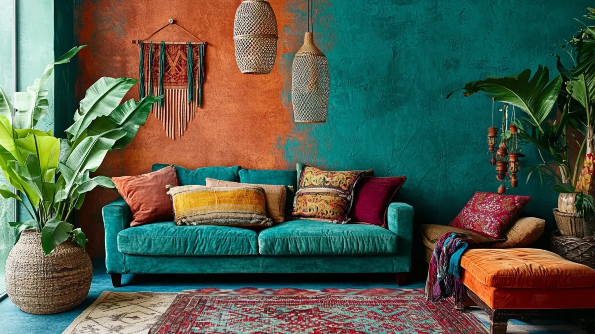 boho eclectic fusion wall colour combination for living room