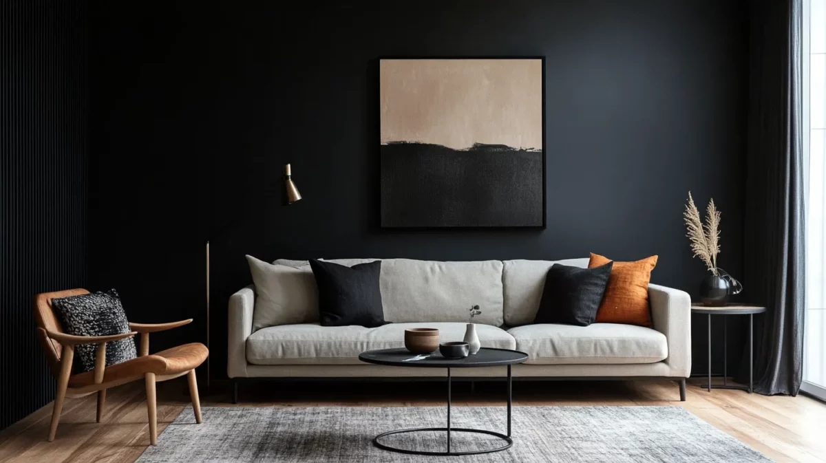 bold and black accents wall colour combination for home