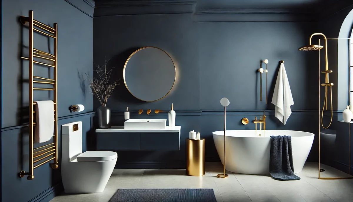 bold navy colors for bathroom walls