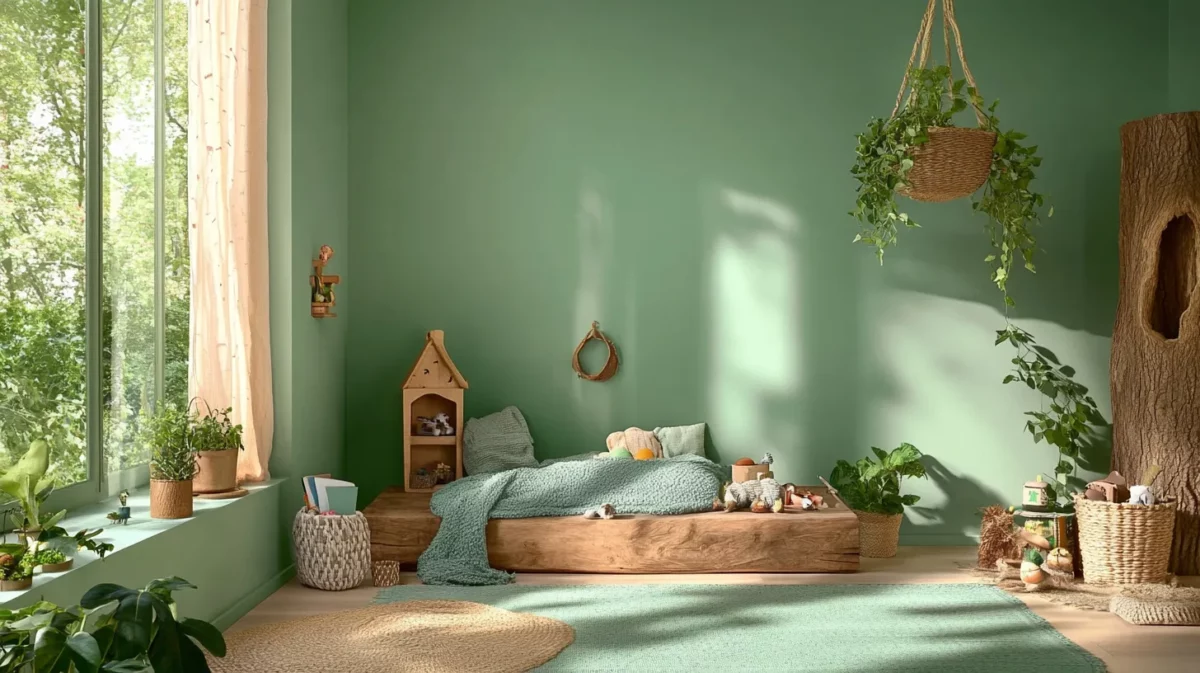 bottle green light blue and brown colour combination for kids room