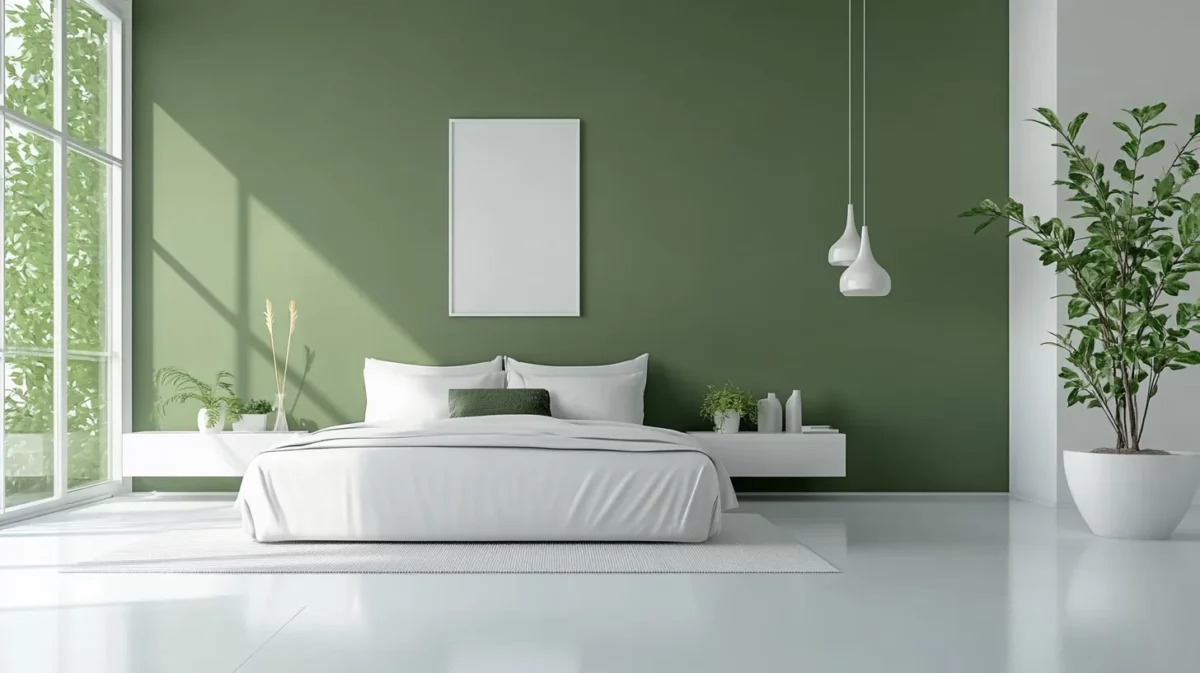 bottle green light gray and white colour combination for bedroom