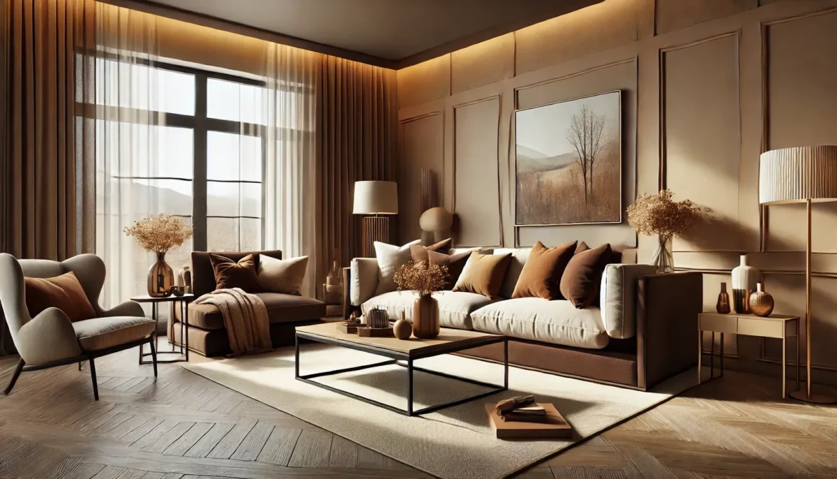 brown and beige two color combination for living room