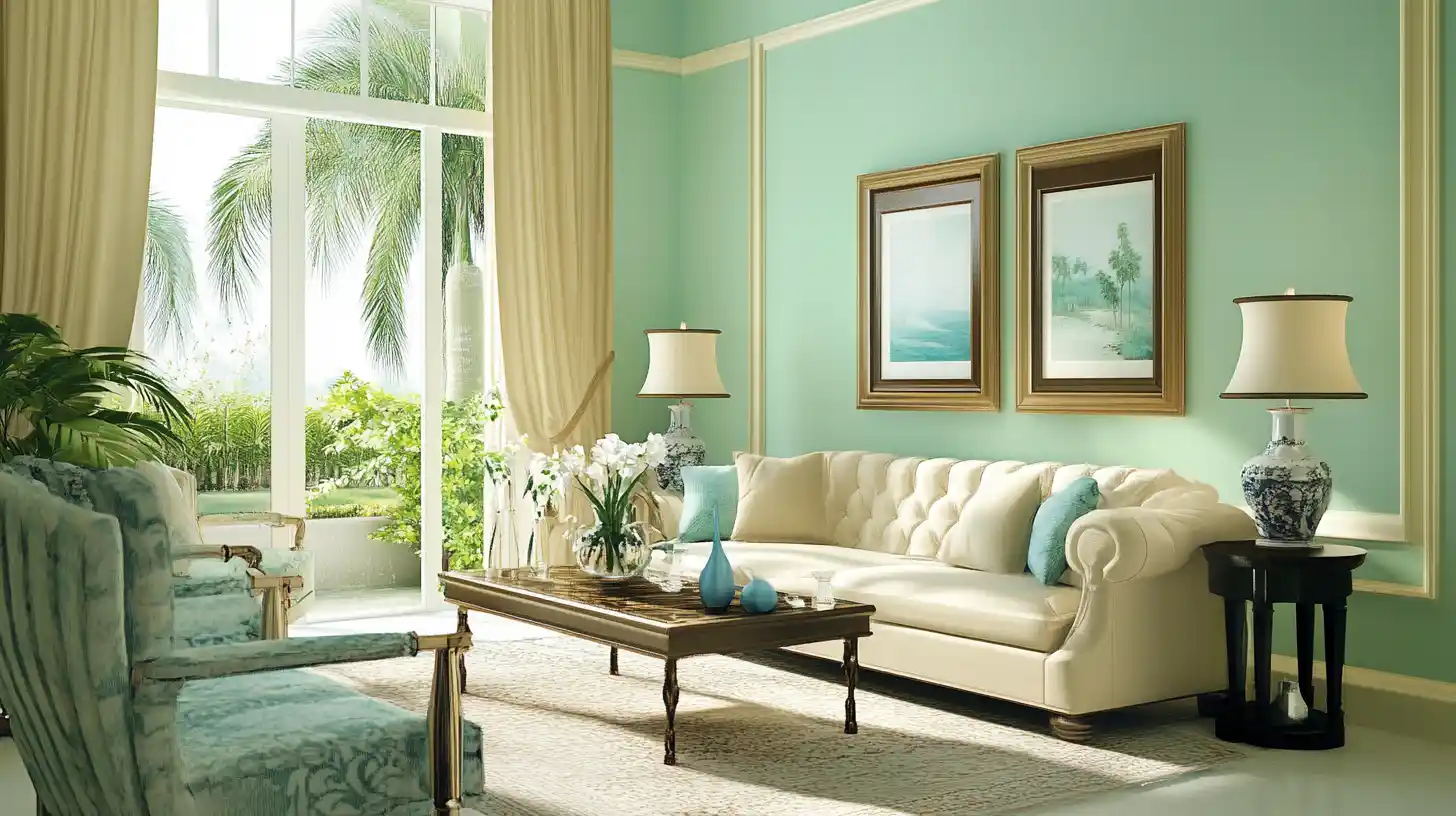 cerulean blue and pale green for a serene wall combination