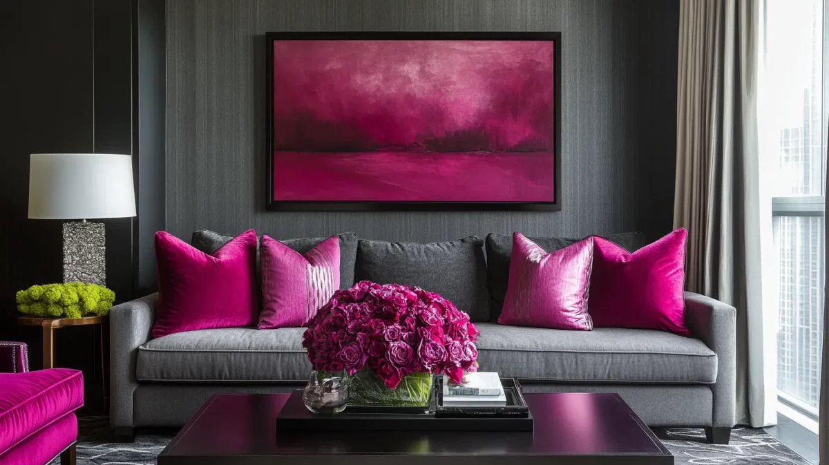 soft gray and magenta colour combination for bedroom