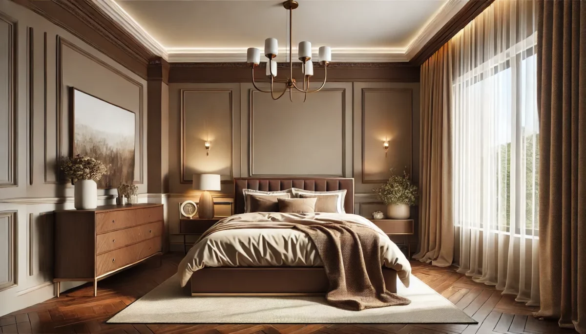 chocolate brown and beige two color combination for bedroom