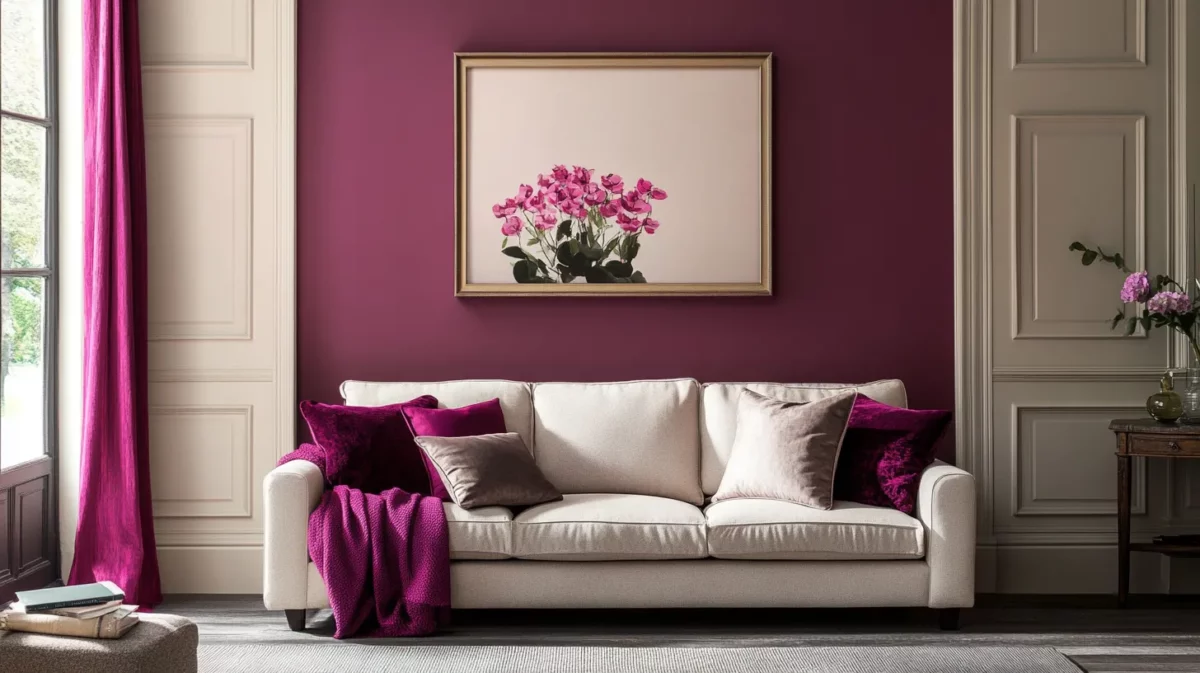 earthy neutrals and magenta colour combination