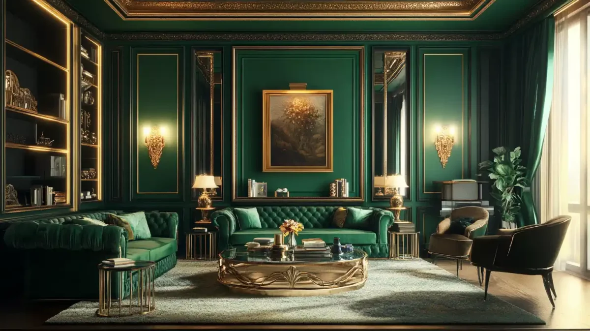 gold and green for a luxurious wall color combination