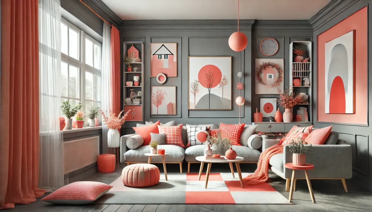 coral and grey colour combinations for living room