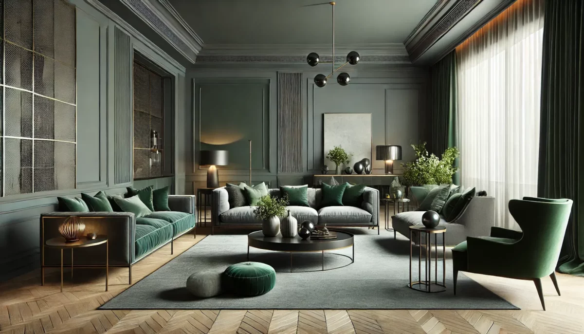 emerald green and grey colour combinations for living room