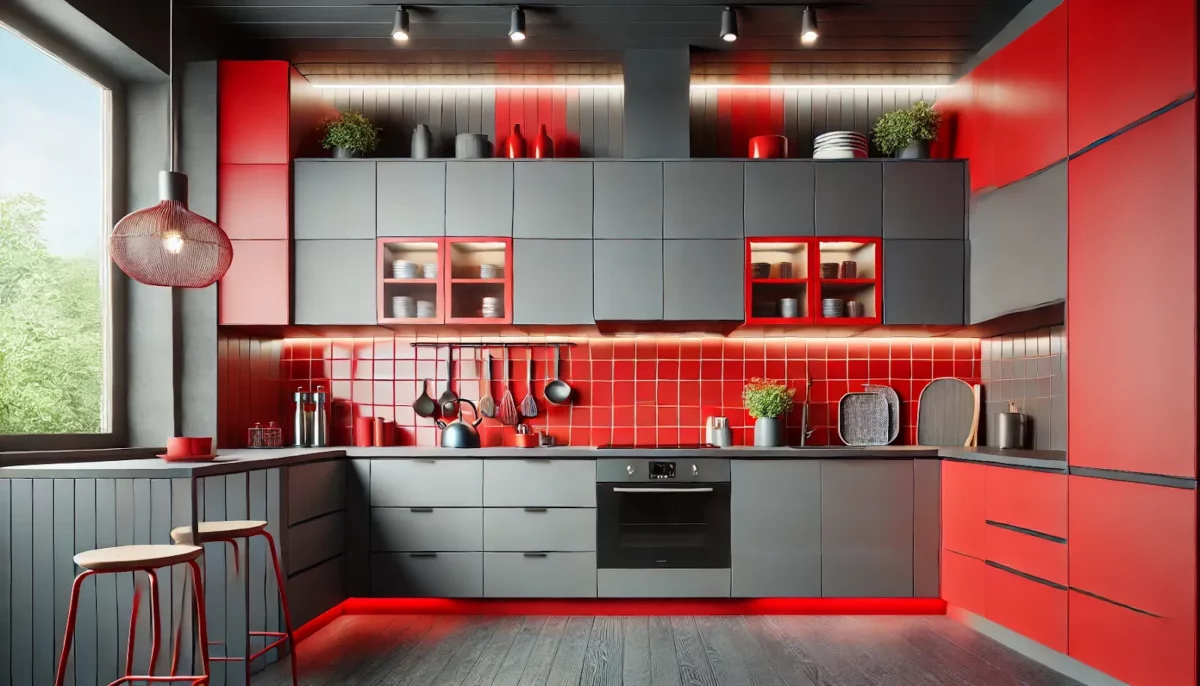 red and grey colour combinations for kitchen