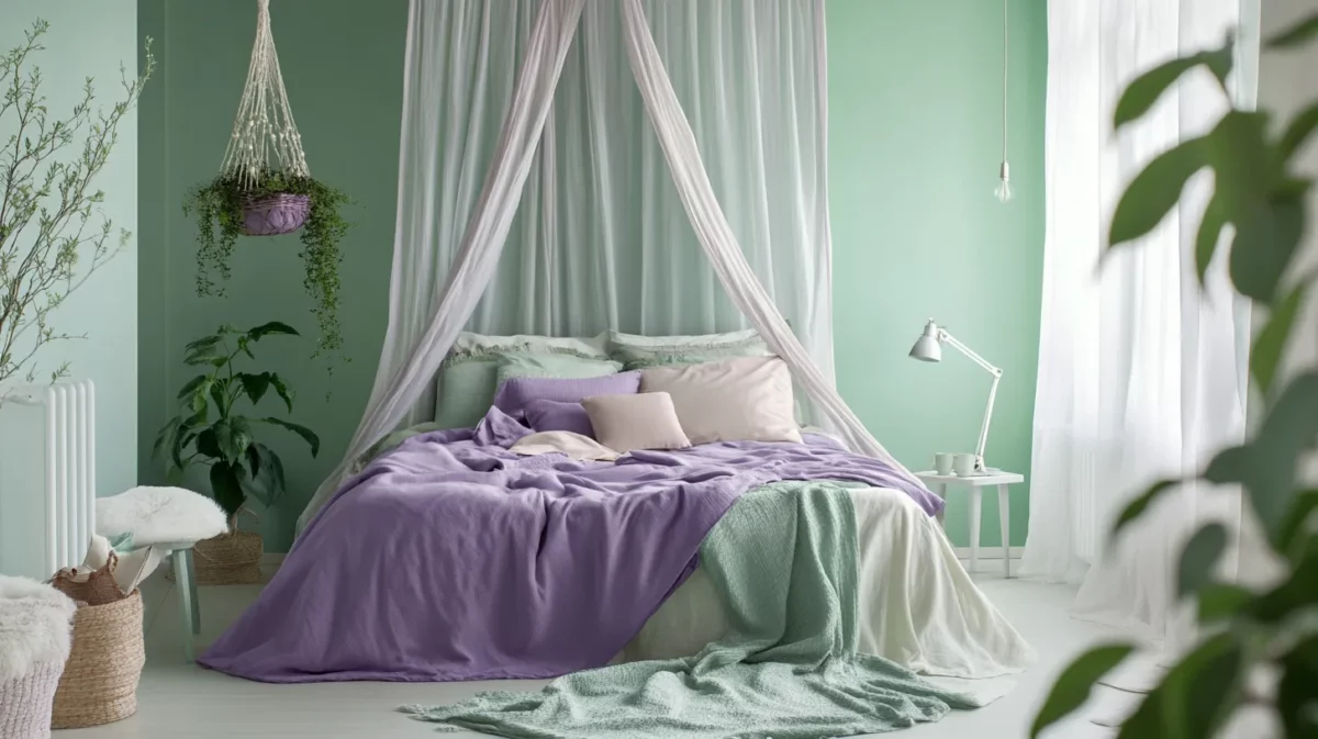 lavender and mint bedroom wall colour combination