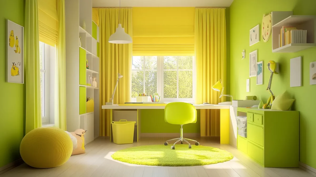 lime green and yellow fun kids room wall paint