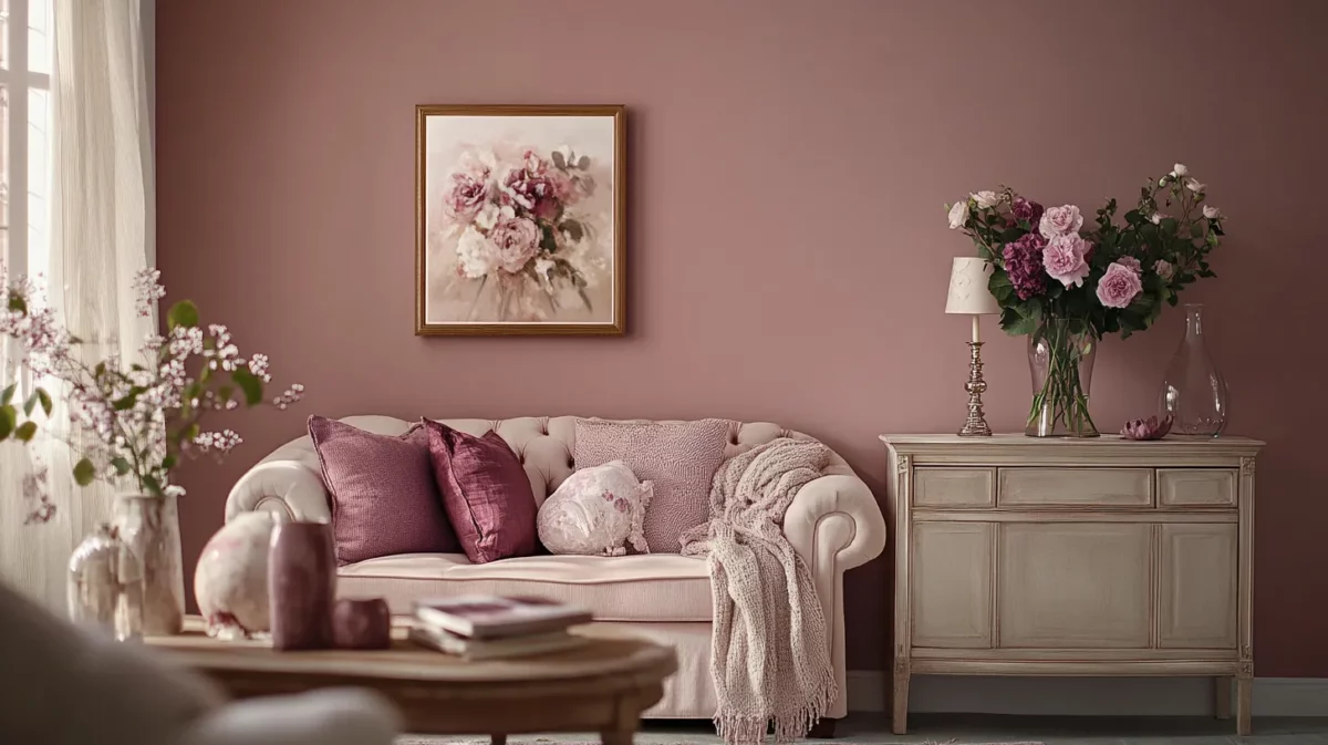 mauve and rose wall colour combination for hall