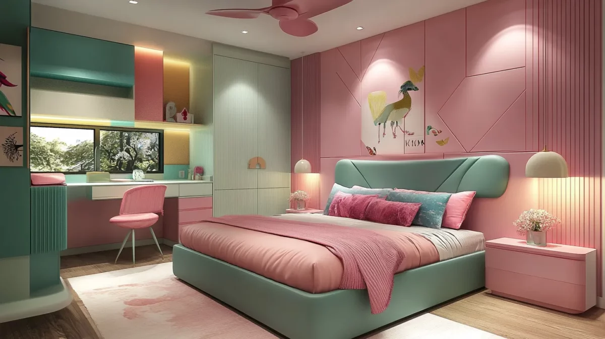 mint green and magenta colour combination for bedroom