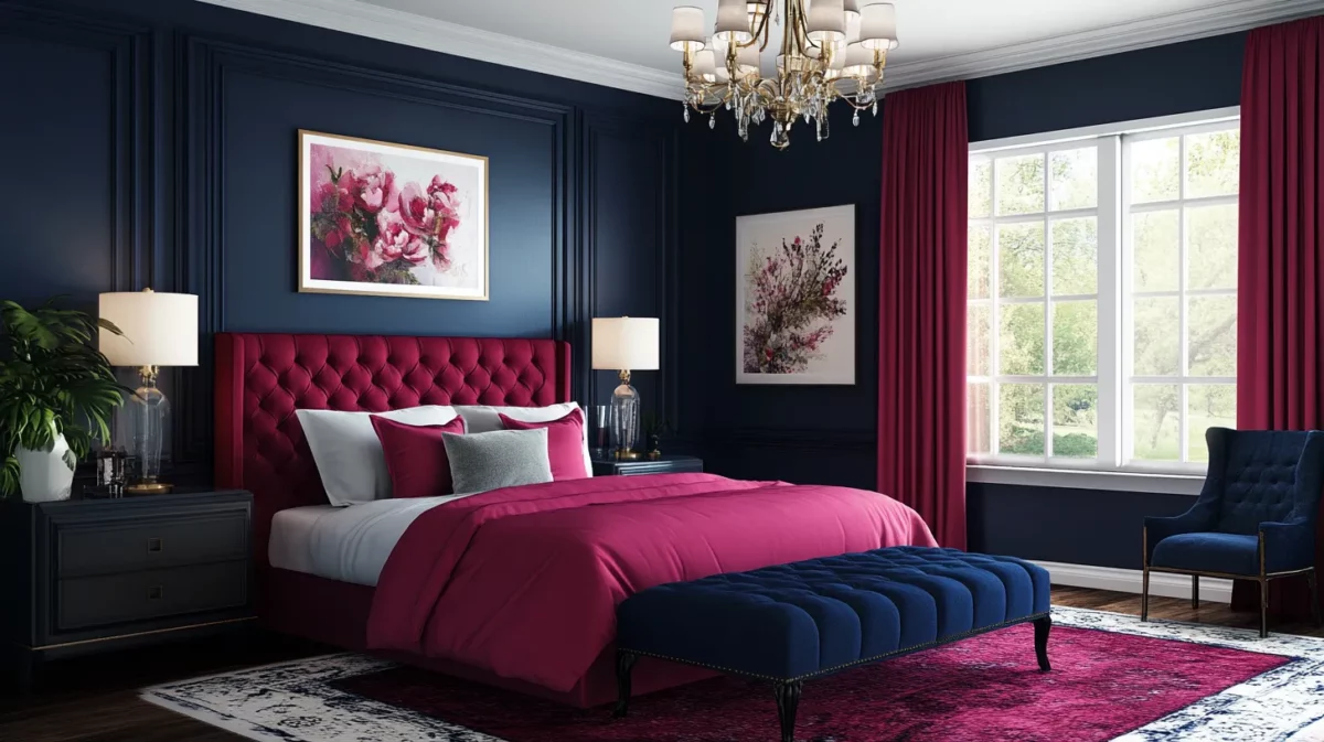 navy blue and magenta colour combination for bedroom