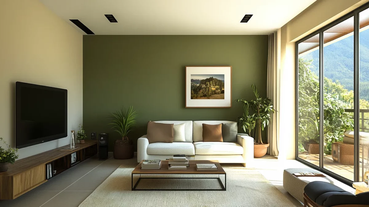 olive wall colour combination with creams