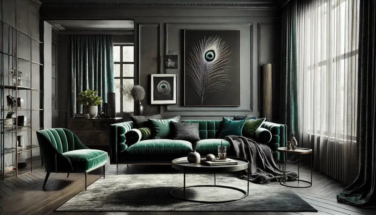 peacock green and charcoal grey colour combination for living room walls