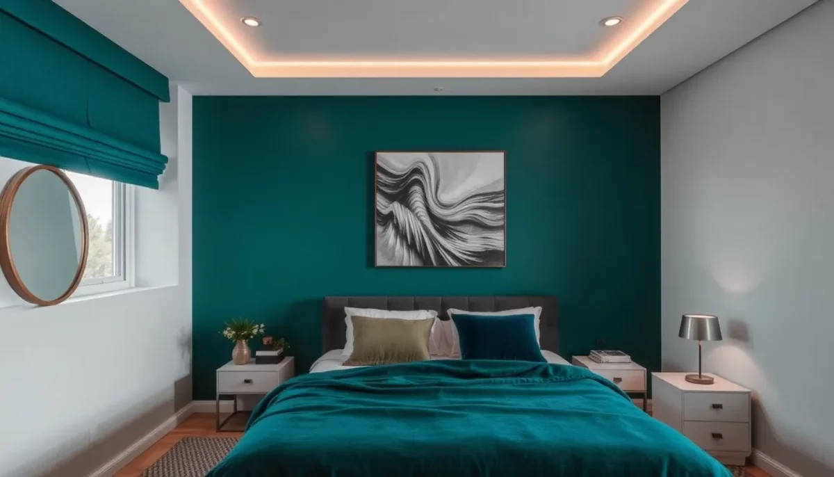 peacock green and light grey colour combinations for bedroom walls