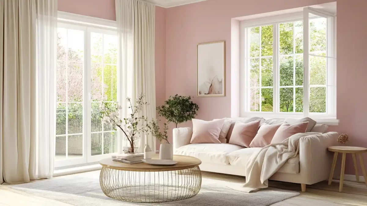 pearl pink and creamy beige combine for a soft elegant look