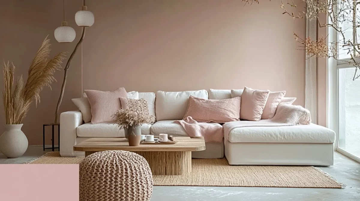 pink and beige colour combination for living room wall