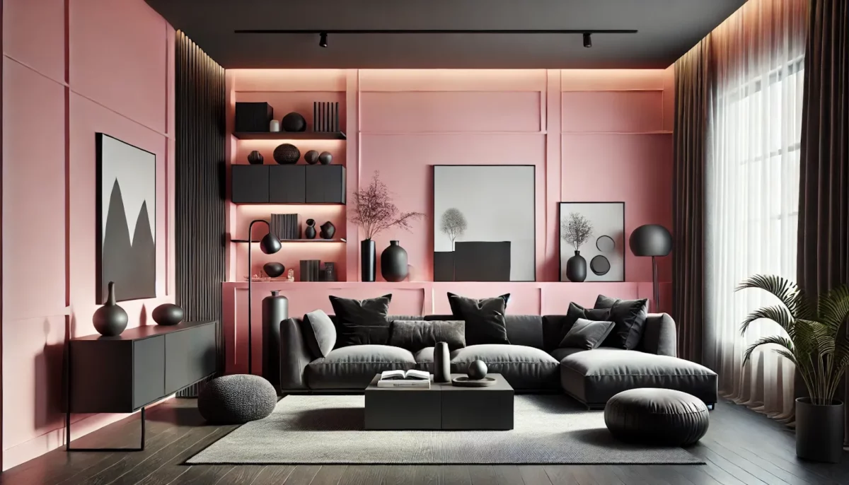 pink and black colour combination for living room wall