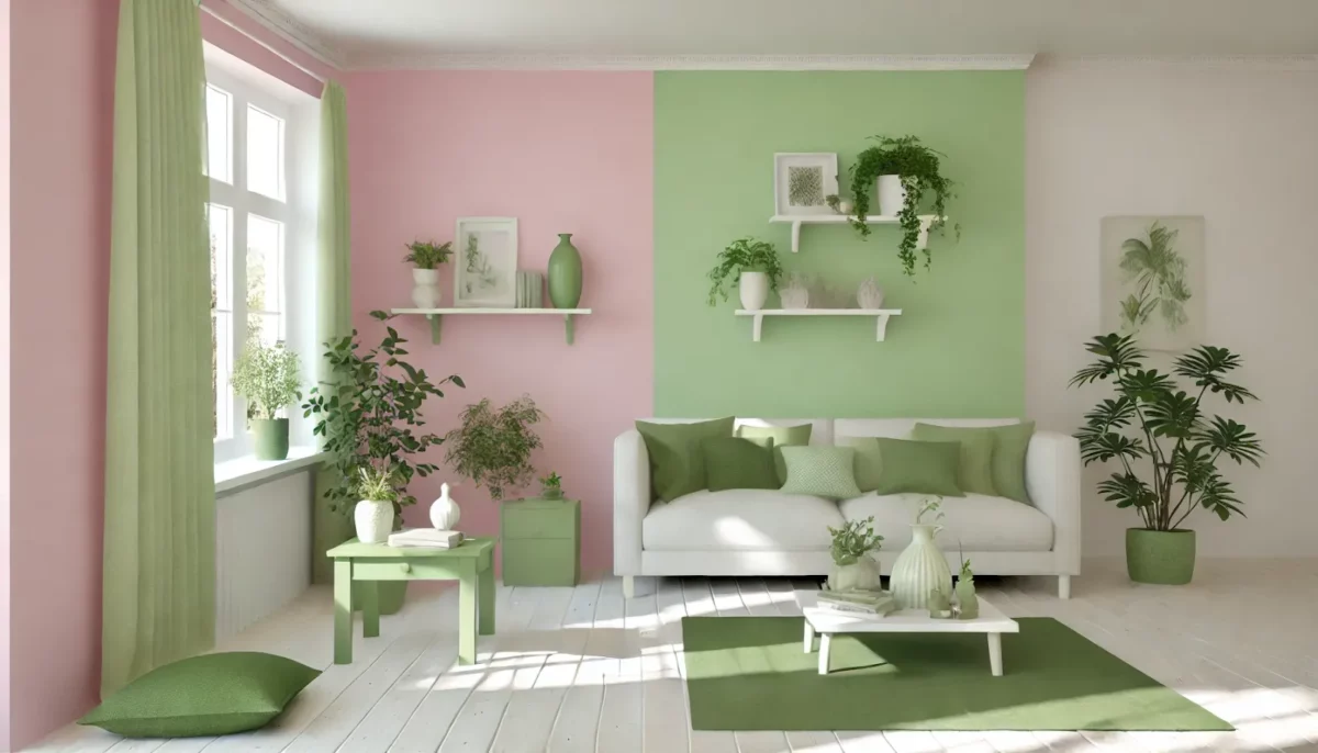 pink and green colour combination for living room wall