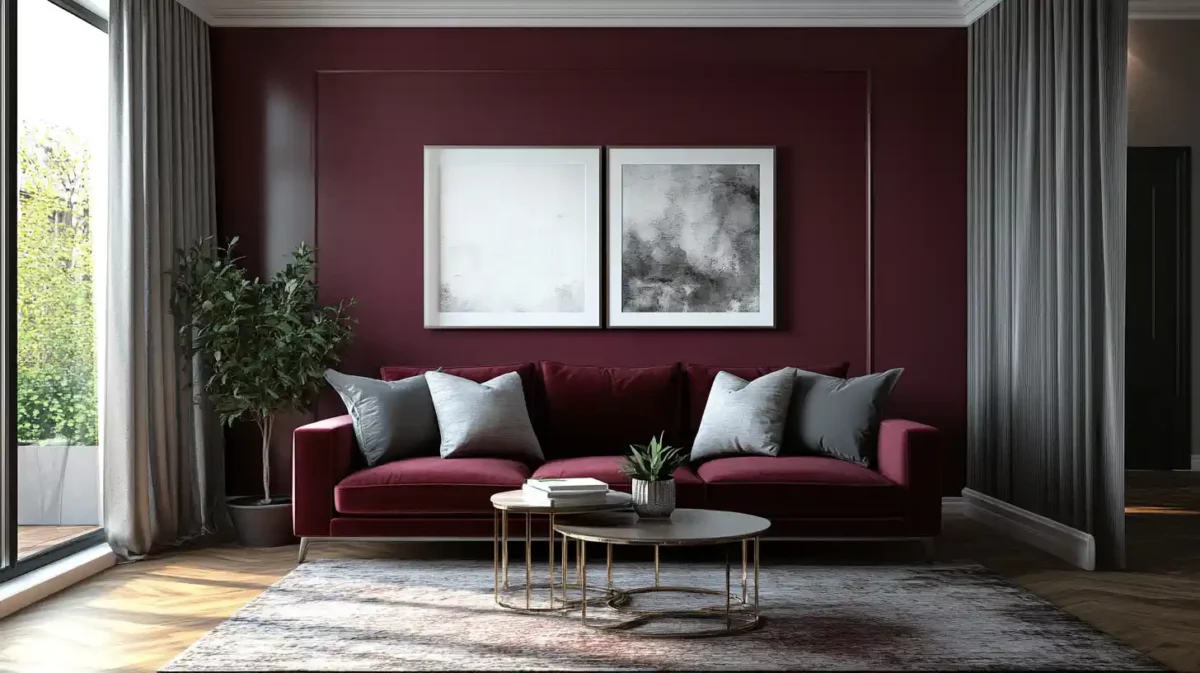 regal maroon paired with subtle grey for a sophisticated contrast