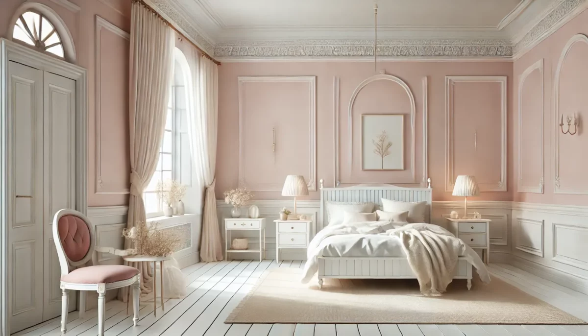 romantic pink and white colour combination for bedroom wall