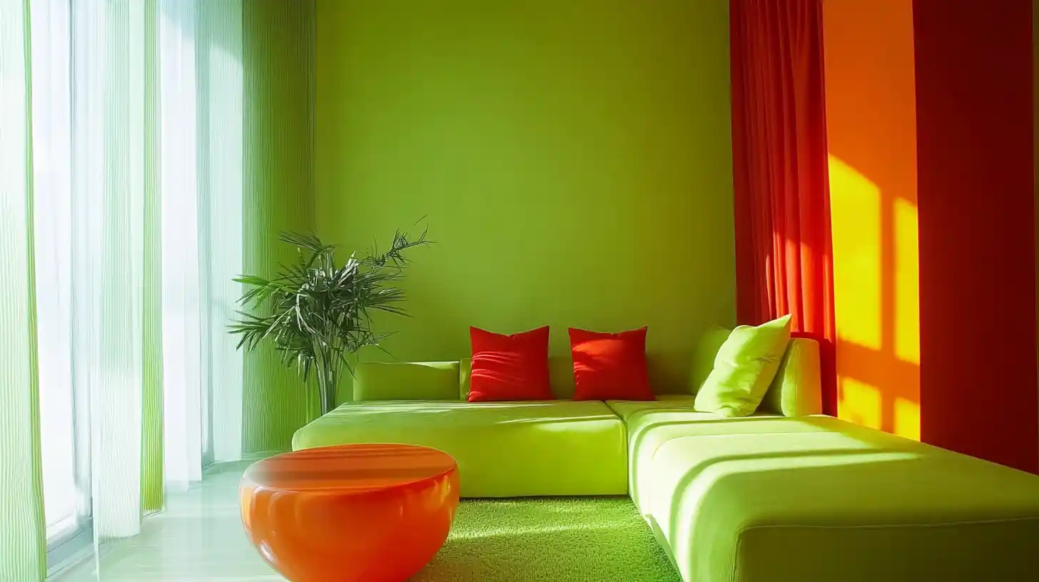 scarlet and lime green for a vibrant wall color combination