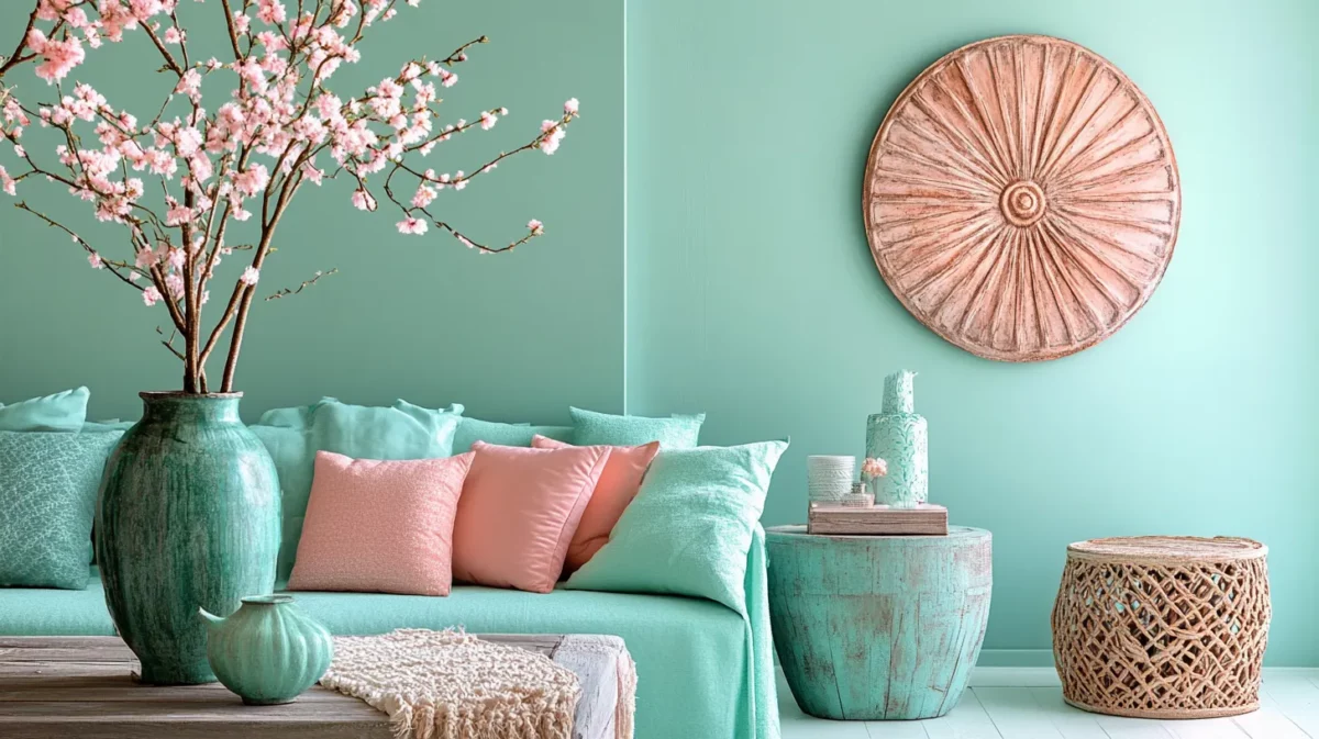 sea green and coral colour combination for hall