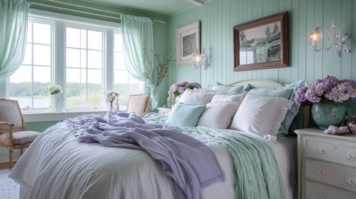 sea green and lavender colour combination for bedroom