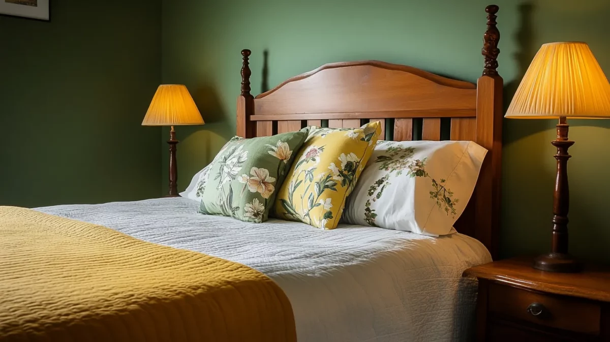 sea green and mustard yellow colour combination for bedroom